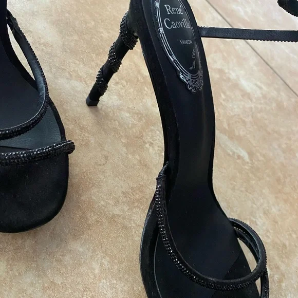 Rene Caovilla Black Crystal Margot Snake Wrap Heels EU Size 40 US Size 9 - Picture 6 of 16